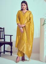 Roman Silk Yellow Party Wear Embroidery Work Readymade Designer Salwar Suit